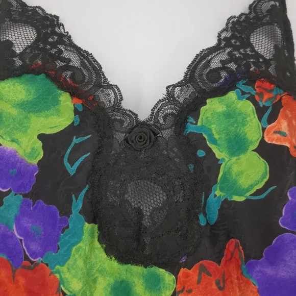 VTG 90s Indulgence Shiny Satin Jewel Toned Floral Camisole Size 34 Made in USA - Picture 3 of 7